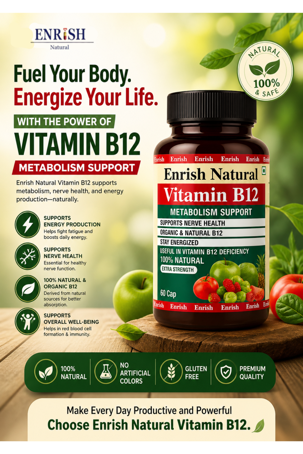 Enrish Natural Vitamin B12 Capsules