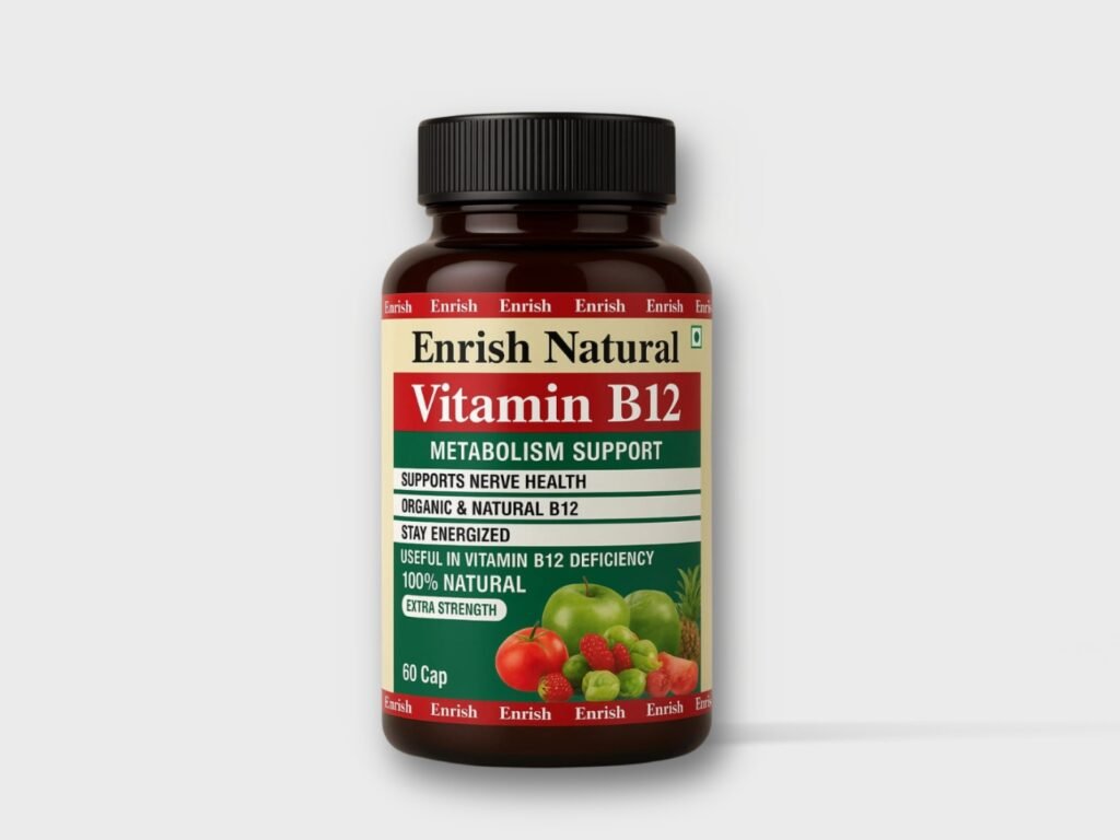 Enrish Natural Vitamin B12 – Organic Nerve & Metabolism Support | 60 Veg Capsules