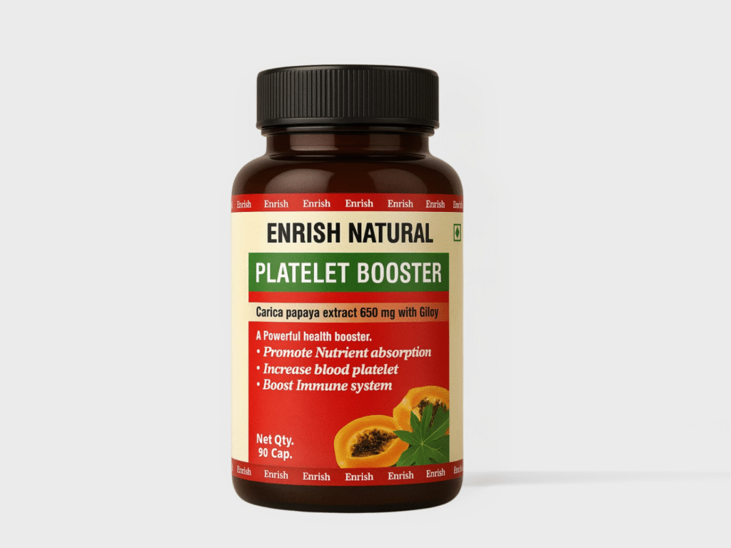 Enrish Natural Platelet Booster | Carica Papaya & Giloy Capsules for Immunity & Platelet Support – 90 Capsules